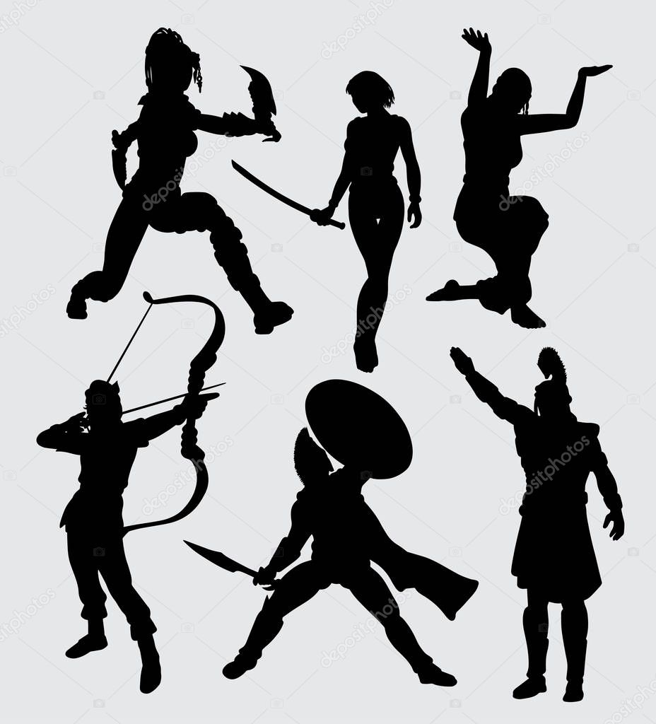 People with weapon silhouette. good use for symbol, logo, web icon, mascot, or any design you want. 