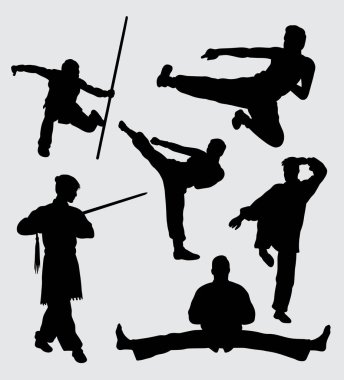 Kung fu dövüş ve savunma sanatı eğitim spor jest siluet simge, logo, web simgesi, maskot, işaret, etiket veya istediğiniz herhangi bir tasarım için iyi kullanın 