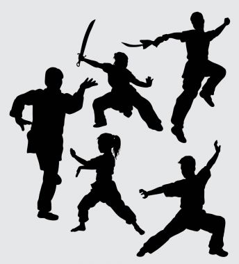 Sembolü, logo, web simgesi, maskot, işaret, etiket veya istediğiniz herhangi bir tasarım için iyi kung fu dövüş silah siluet kullanarak resimleri kullanma 