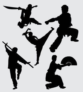 Kung fu dövüş ve savunma sanatı eğitim siluet simge, logo, web simgesi, maskot, işaret, etiket veya istediğiniz herhangi bir tasarım için iyi kullanın 