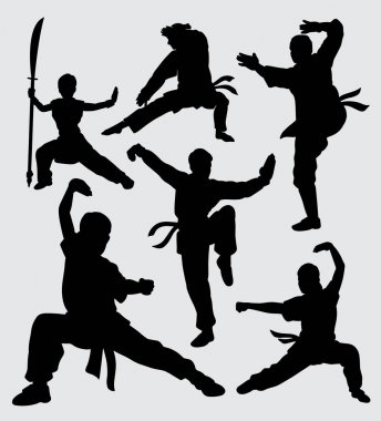 Savaş sanatı ve Kung-Fu erkek ve dişi siluet. sembol, logo, web simgesi, maskot, etiket, işaret veya istediğiniz herhangi bir tasarım için iyi kullanmak. 