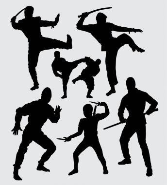 Ninja Dövüş sanat siluet. sembol, logo, web simgesi, maskot, etiket, işaret veya istediğiniz herhangi bir tasarım için iyi kullanmak. 