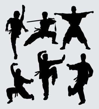 Kung-Fu ve savaş sanatı siluet. sembol, logo, web simgesi, maskot, etiket, işaret veya istediğiniz herhangi bir tasarım için iyi kullanmak.