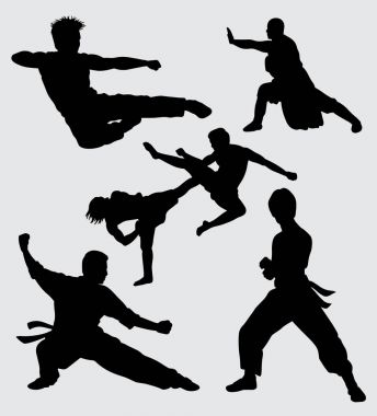 Kung-fu kavga ve dövüş sanat siluet. sembol, logo, web simgesi, maskot, etiket, işaret veya istediğiniz herhangi bir tasarım için iyi kullanmak.