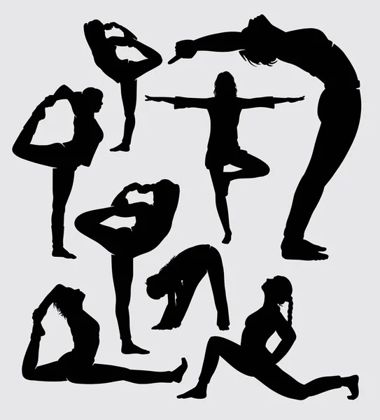 Yoga Aerobico Stretching Fitness Sport Silhouette Buon Uso Simbolo Logo — Vettoriale Stock