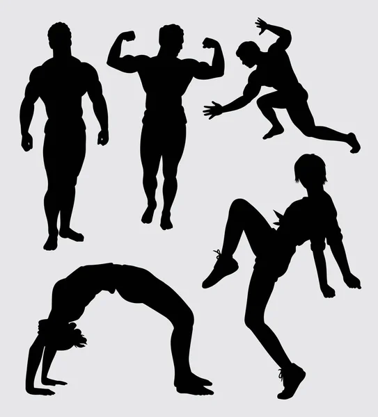 Αρσενικά Και Θηλυκά Κατάρτισης Αθλητισμού Χειρονομία Σιλουέτα Καλή Χρήση Σύμβολο — Διανυσματικό Αρχείο