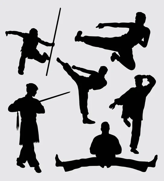 Kung Arte Marcial Formação Esporte Gesto Silhueta Bom Uso Para — Vetor de Stock