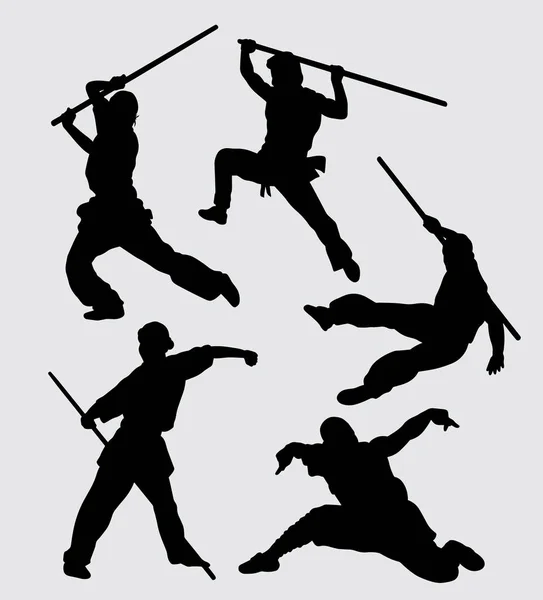 Martial Art Met Behulp Van Wapen Opleiding Sport Silhouet Goed — Stockvector