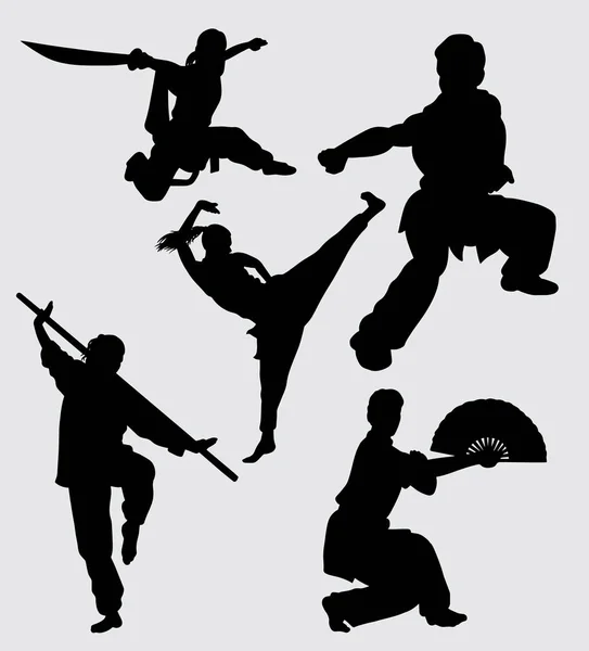 Kung Silhueta Treinamento Arte Marcial Bom Uso Para Símbolo Logotipo — Vetor de Stock