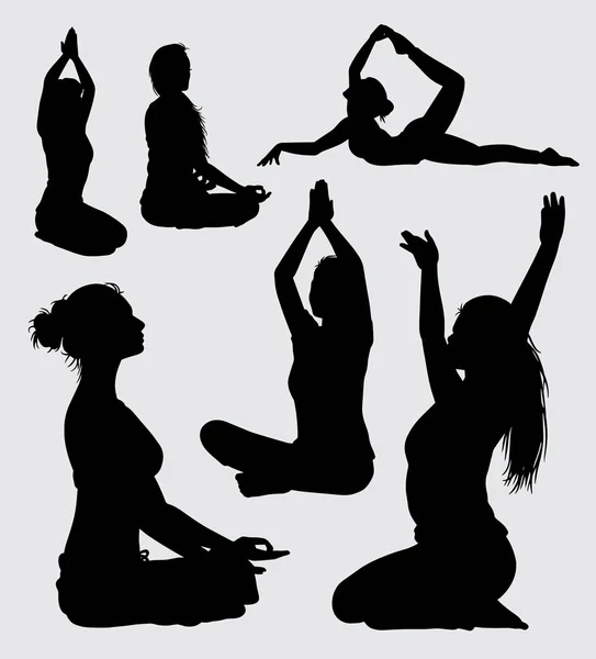 Meditation Und Yoga Menschen Aktion Silhouette Gute Verwendung Für Symbol — Stockvektor