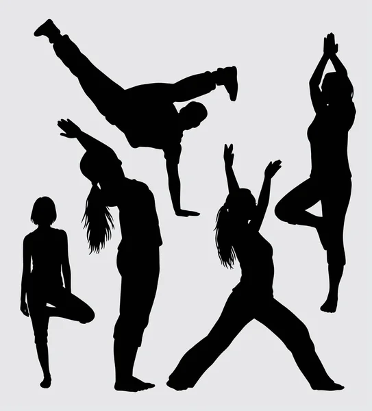 Yoga Breakdance Mannelijke Vrouwelijke Silhouet Goed Gebruik Voor Symbool Web — Stockvector