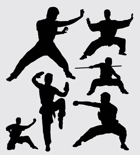 Martial art and kungfu silhouette. good use for symbol, logo, web icon, mascot, sticker, sign, or any design you want. — Stock Illustration Martial Art Kungfu Silhouette Good Use Symbol Logo Web Icon Royalty Free Stock Illustrations