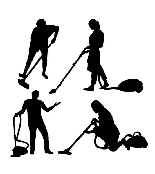 Cleaning Service People Activity Silhouette Good Use Symbol Logo Mascot — Free Stock Photo