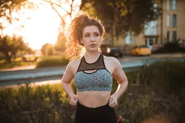 Young Fit Woman Sportswear Getting Ready Start Running Outdoors — Stock Photo, Image