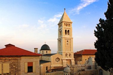 Jerusalem, İsrail - Ocak: Görünüm kurtarıcı Lutheran Kilisesi üzerinde 