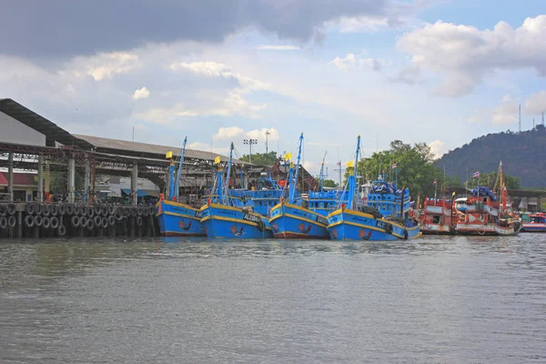 Colorful Traditional Fishing Boats Moored Alongside Harbour Phuket Town Phuket — Stock Photo, Image