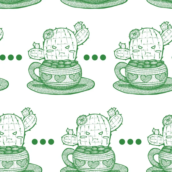 Schattig Pruilende Cactus Naadloze Patroon — Stockfoto