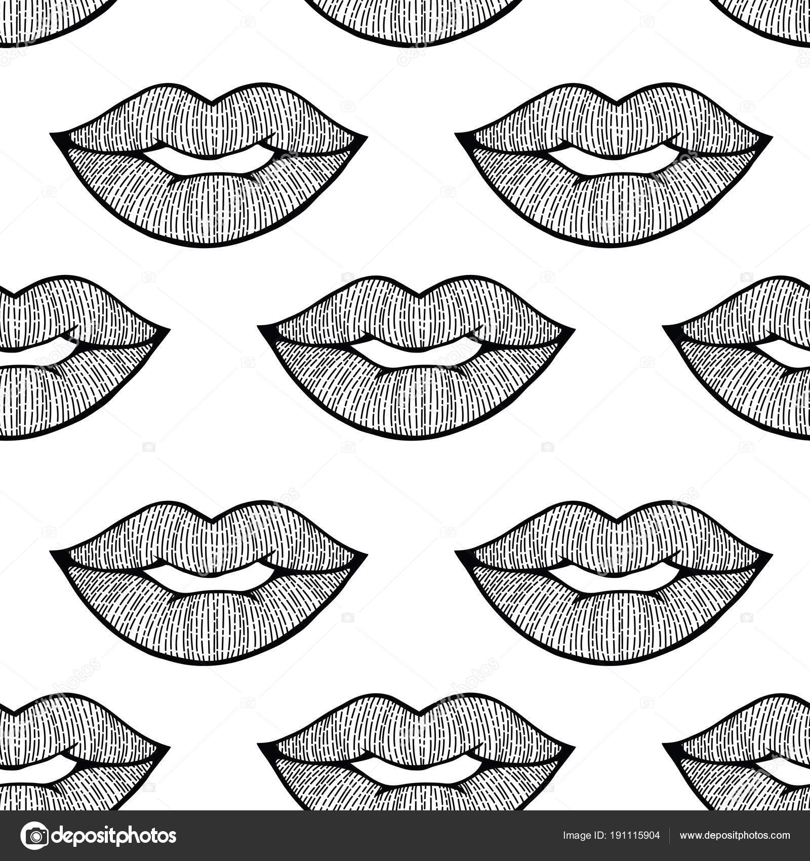 Dessin Trait Lips Illustration Dans Modèle Sans Couture