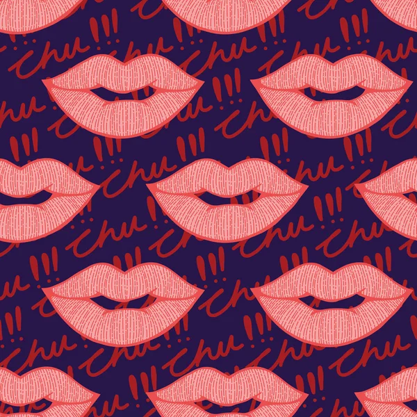 线条艺术嘴唇插图在一个无缝的模式 — 图库照片