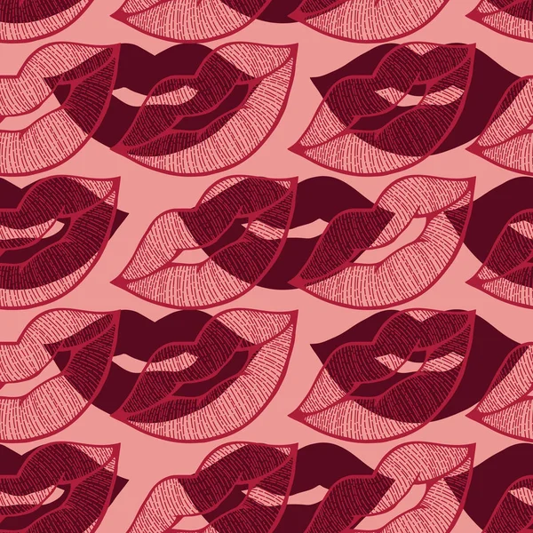 线条艺术嘴唇插图在一个无缝的模式 — 图库照片