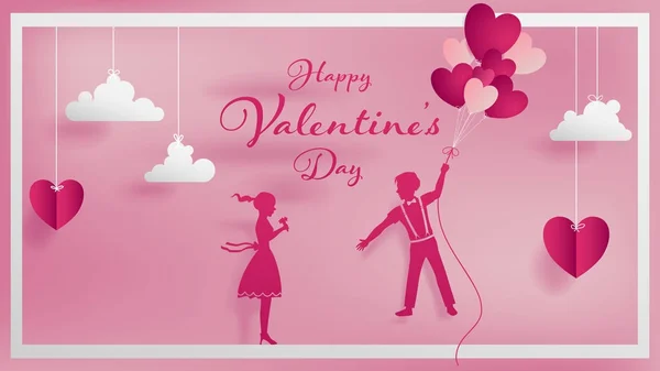 Papírové Umění Pojmu Valentine Obsahují Text Happy Valentine Den Chlapec — Stockový vektor