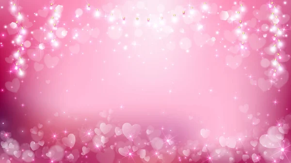 抽象的な中心バレンタイン背景に心フレアとソフト ピンク パステル スタイル 中間の空の領域などの光の文字列が含まれています — ストックベクタ