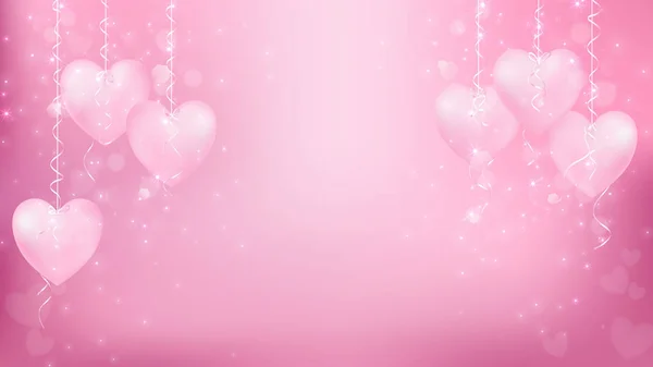 抽象背景情人节或为思考工作包括柔和的颜色或柔和的粉红色 心脏垂悬在左边和右边 丝带领带在每颗心脏和火光的一些形状作为心脏 — 图库矢量图片