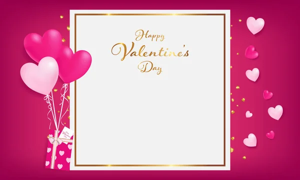 Biały Znak Złoto Granicy Szczęśliwy Valentine Day Tekst Brokat Złote — Wektor stockowy