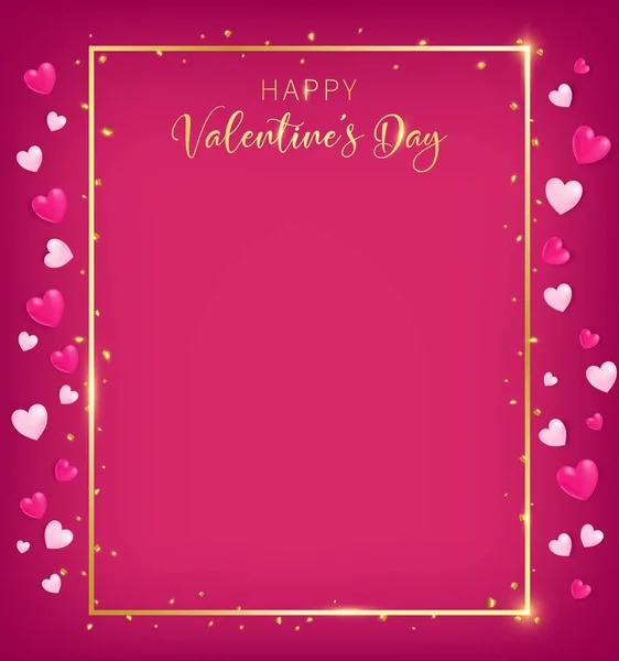 Placa Vermelha Dos Valentines Com Borda Ouro Texto Feliz Dia —  Vetores de Stock