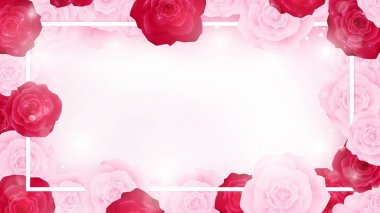 top view valentine floral invitation rounding by pink and red roses, artwork has some copy space in middle as white background , all elements are fill sweet pink tone color clipart