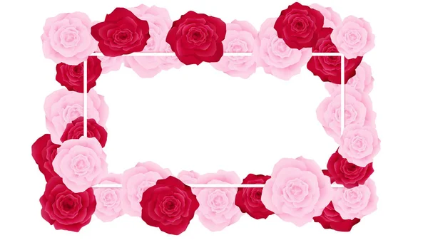 顶部视图情人节花卉邀请由粉红色和红色玫瑰花 艺术品有一些复制空间中间为白色背景 所有元素都是填充甜粉红色色调颜色 — 图库矢量图片