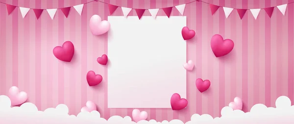 Banner Sweet Pink Background Consist Two Tone Realist Heart Shapes — 스톡 벡터
