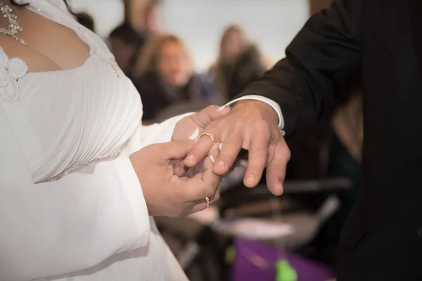 Düğün Çifti Alyansları Değiş Tokuş Ediyor — Stok fotoğraf