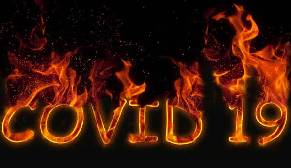 Een Aanwijzing Van Een Covid Virus Als Brandende Letters Een — Stockfoto
