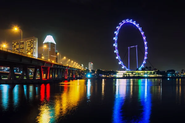 Szingapúr Nagyvárosi Fények Éjszaka Marina Bay — Stock Fotó