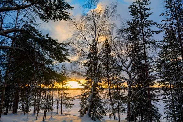 Imandrameer lake winter zonsopgang Stockafbeelding