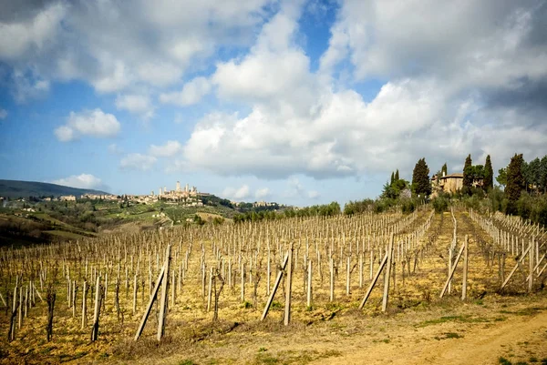 San Gimignano Torres Ciudad Medieval Horizonte Paisaje Rural Panorama Toscana —  Fotos de Stock