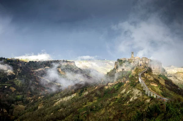Civita Bagnoregio Prachtig Panoramisch Uitzicht Beroemde Civita Bagnoregio Met Vallei — Stockfoto