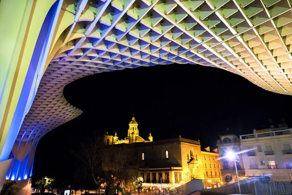 Španělsko Sevilla Února 2018 Noční Pohled Metropol Parasol Plaza Encarnacion — Stock fotografie