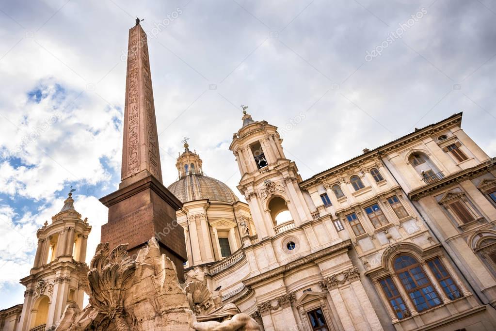 Rome - Church Sant Agnese in Agone and Fountain of the four Rivers with Egyptian obelisk on Piazza Navona in Rome, Italy.