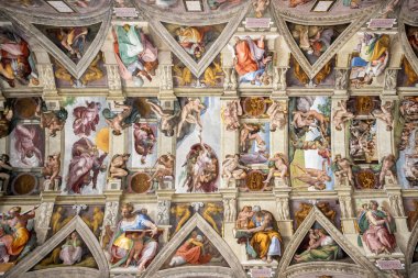 VATICAN CITY, VATICAN, February 13, 2018: Ceiling of the Sistine chapel in the Vatican Museum, Vatican City. Rome, Italy clipart