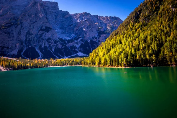 Braies Lake Dolomites Trentino Alto Adige Ιταλία — Φωτογραφία Αρχείου