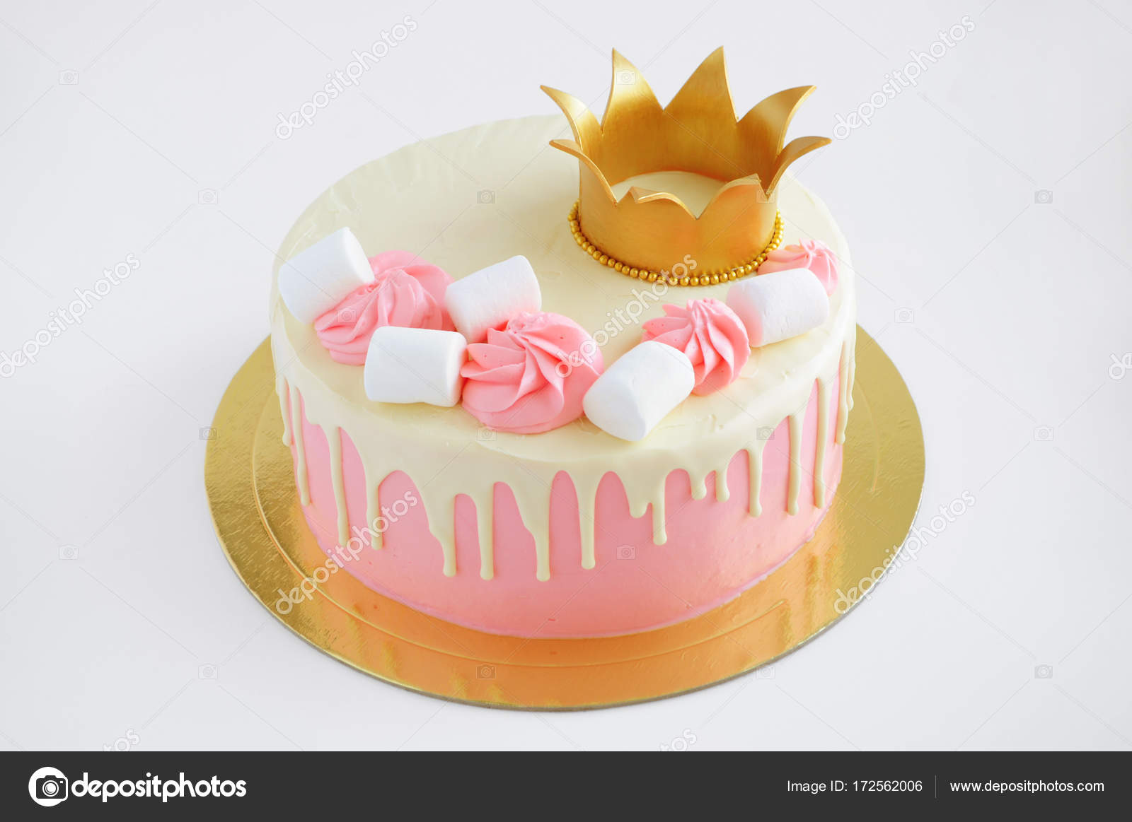 Cake For Little Girl With Pink Cream White Chocolate Decorated With Marshmallow And Gold Crown Stock Photo Image By C Alexandr Dg Cake For Little Girl With Pink Cream White Chocolate Decorated With Marshmallow And Gold Crown Stock Photo Image By C Alexandr Dg
