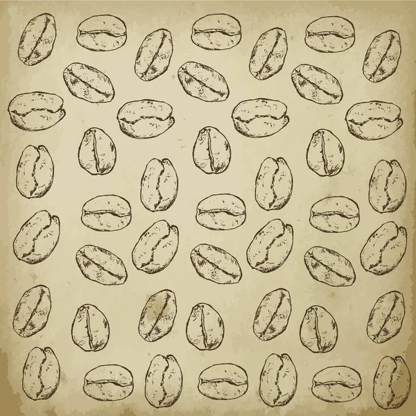 Grãos de café orgânicos vetor desenhado à mão padrão. Design de embrulho com esboço ilustração de grãos de café no fundo de papel envelhecido . — Vetor de Stock