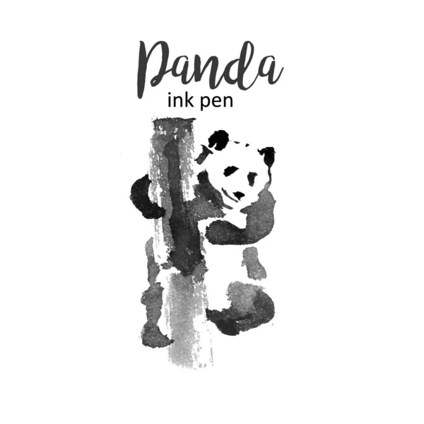 Panda tinta caneta mão desenhada desenho chinês para ilustração vetor logotipo . — Vetor de Stock