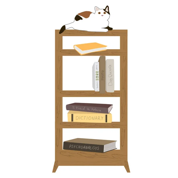 Librería, gabinete y biblioteca, libros y conocimiento ilustración plana vector de dibujos animados aislados en blanco . — Vector de stock