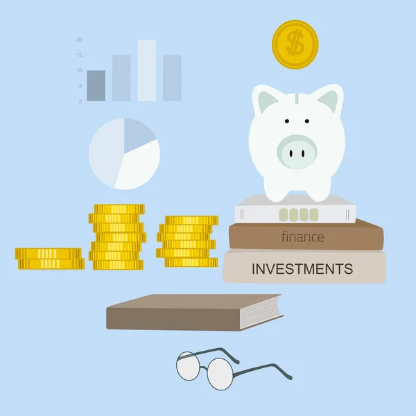 Money savings, investments, finance and banking and budget management, financial profit isolated vector illustration. Piggy bank with money. — Stock Vector