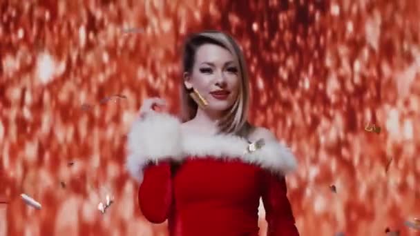 Metaphane santa girl singing — Stock Video