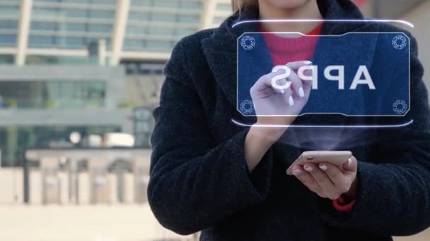 Mulher interage HUD APPS — Vídeo de Stock