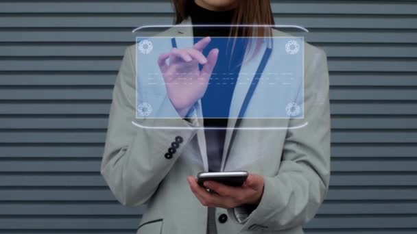 Biznes kobieta interakcje Hud hologram Koronawirus — Wideo stockowe